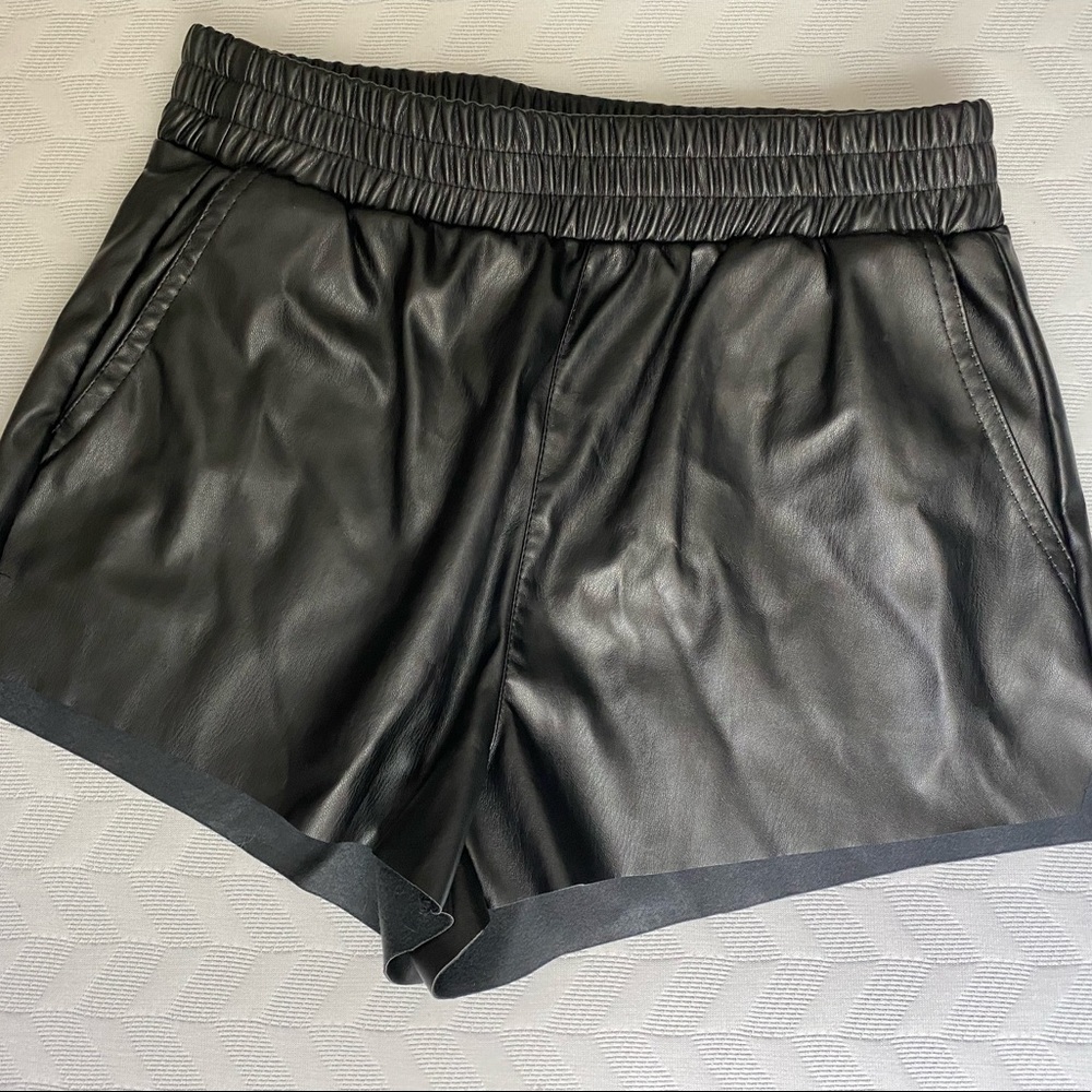 Black Faux Leather Jogger Shorts
